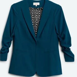 Skies are Blue Stitch Fix collarless Dark Teal Crepe Blazer Jacket Womens XL